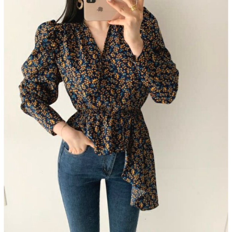 MDLV ~ 4929# Chiara Asym Blouse Premium Blouse Korea Blouse Import Atasan Impprt motif Bunga Fashion import