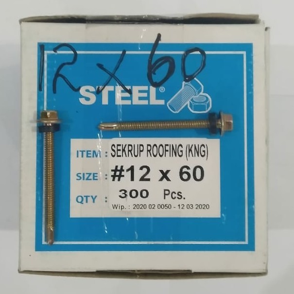 Baut Roofing Sekrup Roofing 12 × 60 mm (Panjang 6Cm) - Merk STEEL