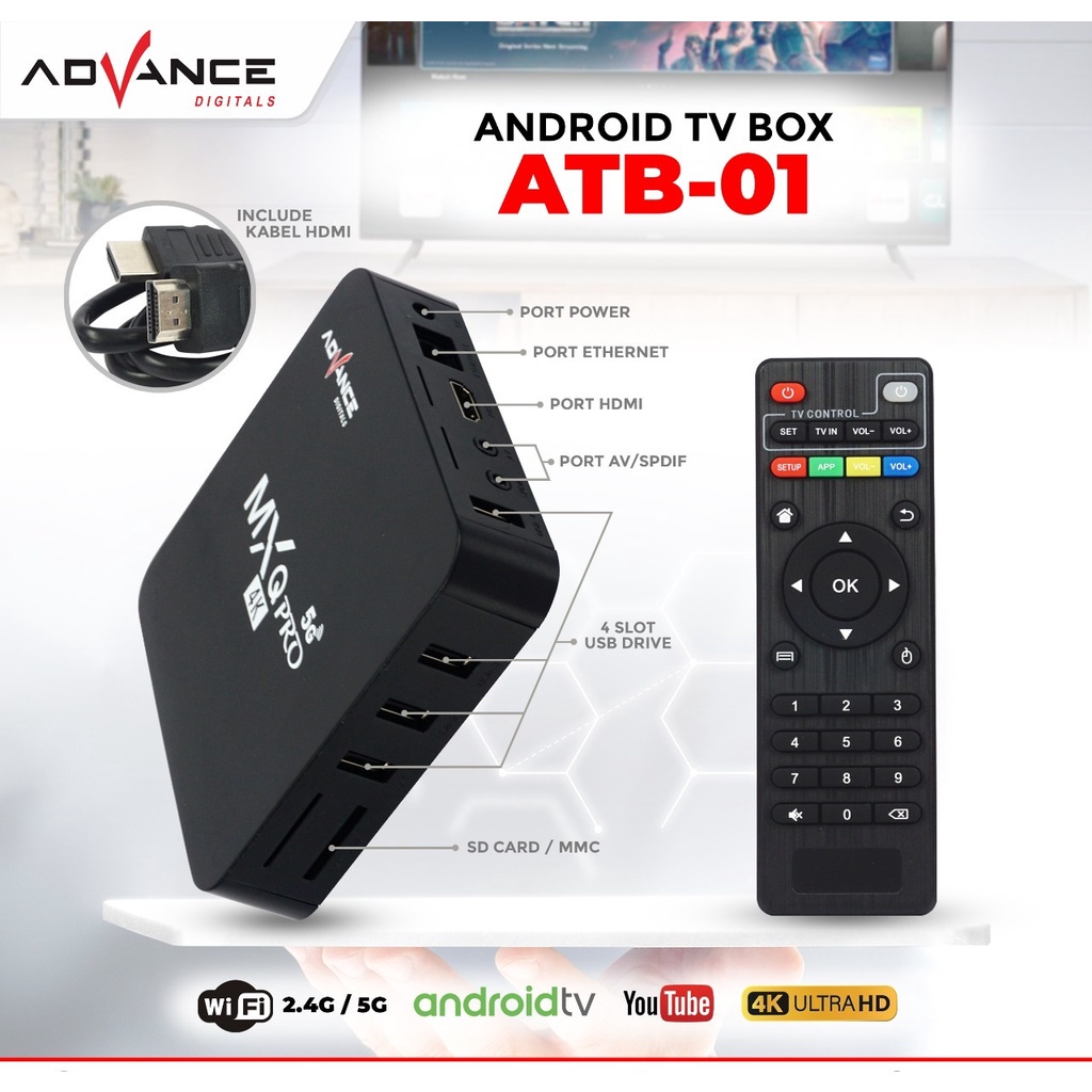 TERBARU~Smart TV Box Advance ATB-01 | Advance ATB-01 Android Tv Box Mxq Pro 4K Support Wifi 2+16Gb TV BOX Android | FMS