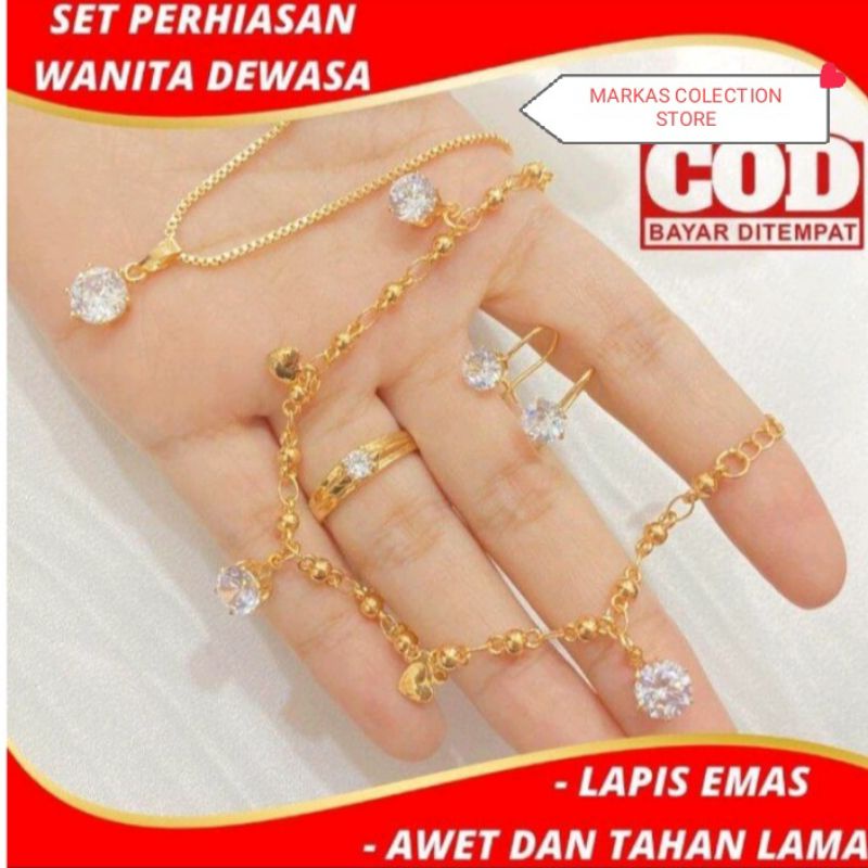 Set Perhiasan TITANIUM asli liontin permata Lapis Emas Aksesoris Perhiasan Wanita