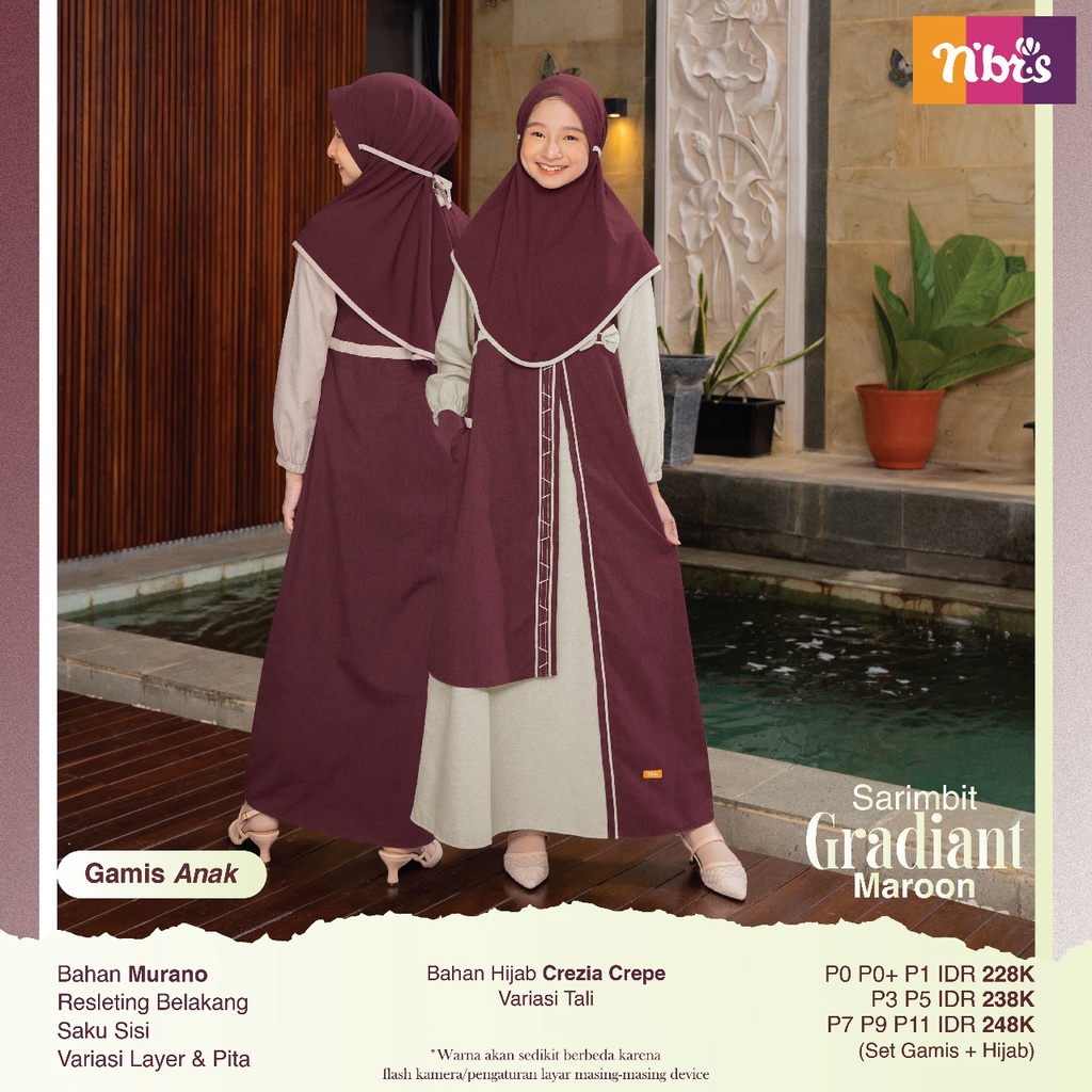 Nibras Sarimbit GRADIANT MAROON Baju Lebaran Keluarga Bahan Murano Setalan Couple Kelurga by NBRS