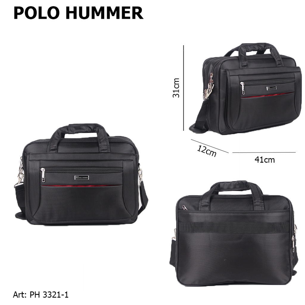 Tas Kerja Kantor Laptop - Briefcase Pria Polo HUMMER - Hitam