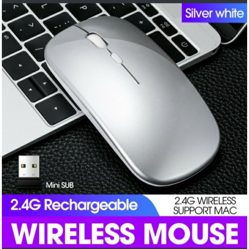 SKU-1236 MOUSE WIRELESS APPLE RECHARGEABLE SILENT KLIK BISA CHARGE