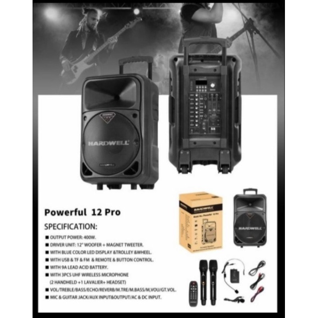 Speaker portable Hardwell Powerfull 12 pro Original Hardwell