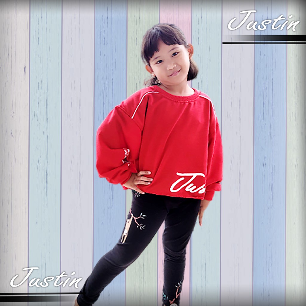 Sweater anak perempuan oversize crop JUSTIN OVERSIZE CROP sweter anak cewek tanggung 8-12 tahun