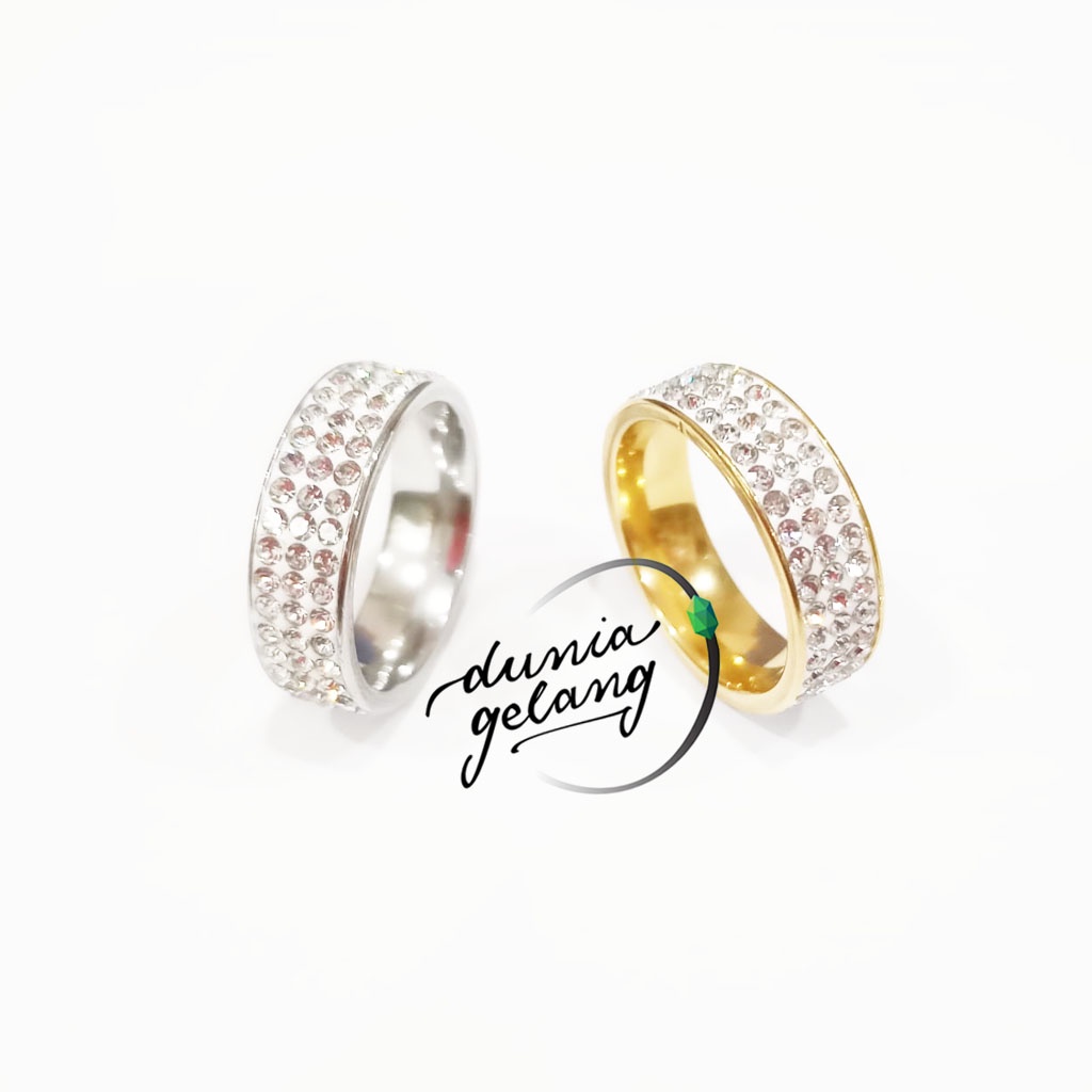 CINCIN TITANIUM 3 MATA PERMATA SILVER GOLD WANITA PRIA ANAK COUPLE