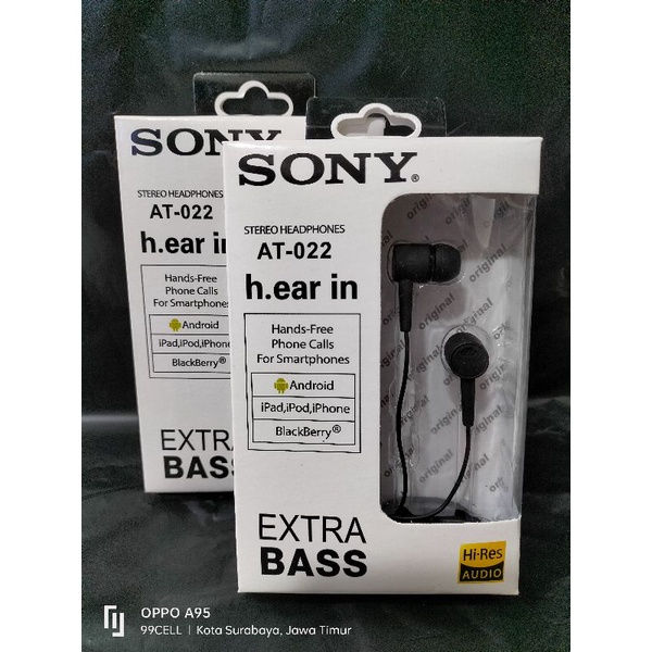 Handset AT022 earphone super bass extra music AT_022 Hitam