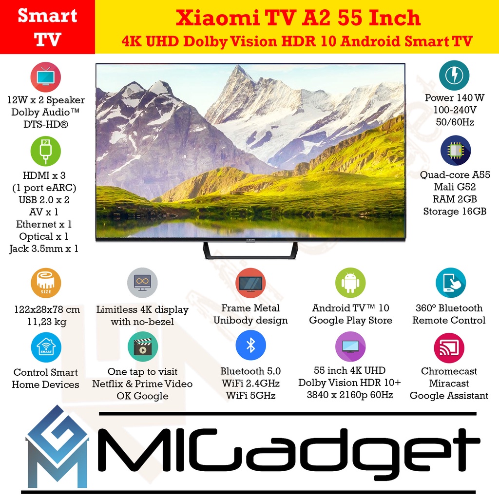 Xiaomi Mi LED TV A2 A 2 55 Inch 4K UHD Dolby Vision HDR 10 Android Smart TV