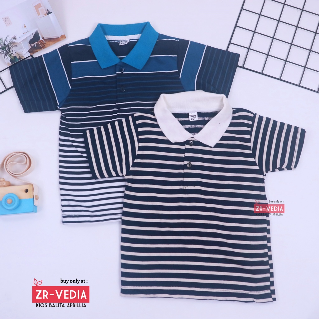 Kerah Salur T-Shirt Anak Laki uk 1-2 Tahun / Kaos Atasan Baju Harian Adem Lengan Pendek Murah Polos