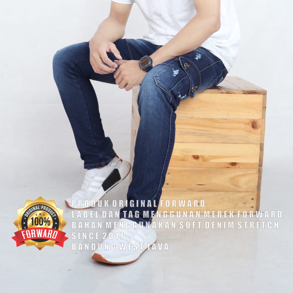 Forward System Celana Cargo Pants Pria Jeans Reguler Loose fit Standard Denim Washed Lanzclothing