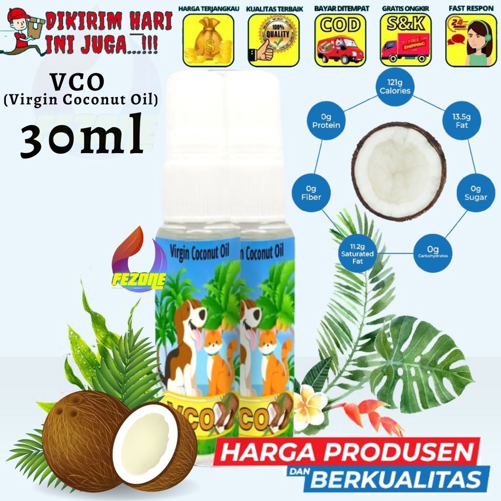 Virgin Coconut Oil 30ml Minyak VCO Kucing Anjing Hewan Peliharaan FEZONE