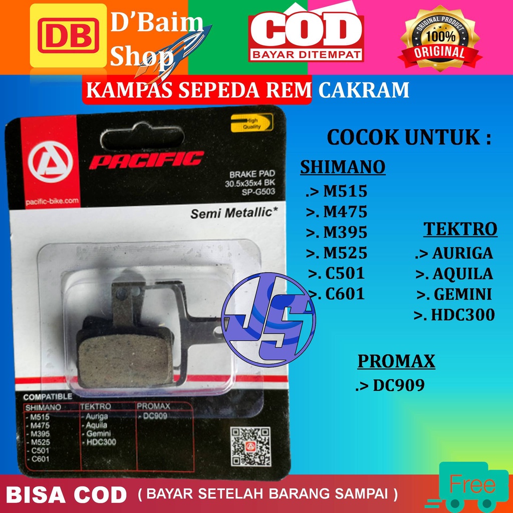 Kampas Rem Sepeda Semi Metalic Pacific Brake Pad Pacific 30.5x35x4 BK SP-G503