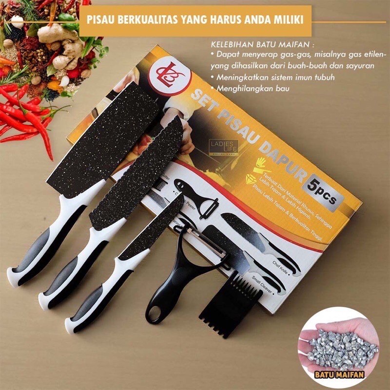 Rumah_kita2020 Pisau Dapur Keramik Set 5in1 + Peeler GRATIS DUS Pisau Buah Roti Sayuran  Pisau Buah Pisau Daging Pisau Serbaguna Pisau Sayuran Pisau Dapur Cutter Pemotong Multifungsi DLL