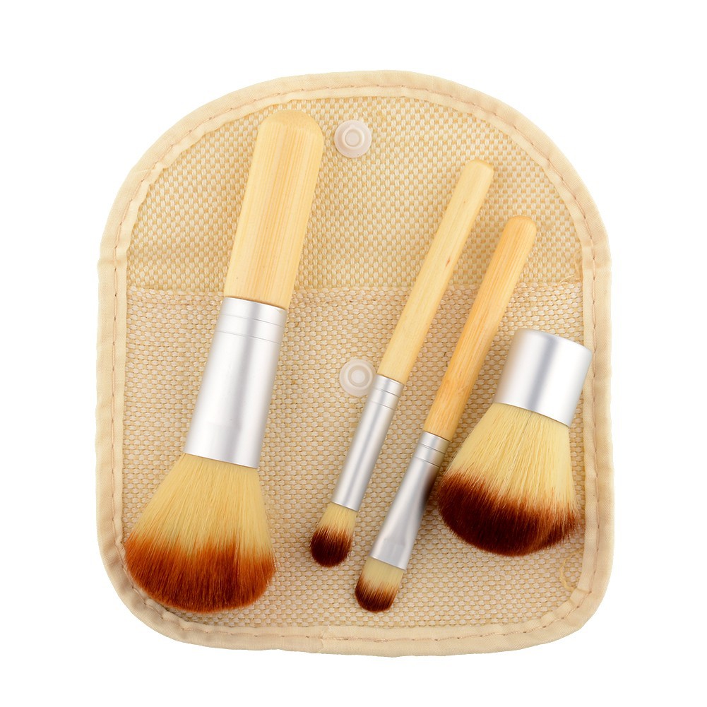 kuas Bamboo Wooden Makeup Brush 4 Set - Make Up Set