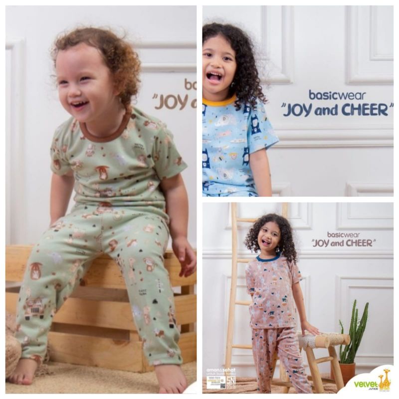 SATUAN Setelan Velvet  junior JOY AND CHEER   CPR SML.LB.XL.XXL - Baju Pendek - Celana Panjang .