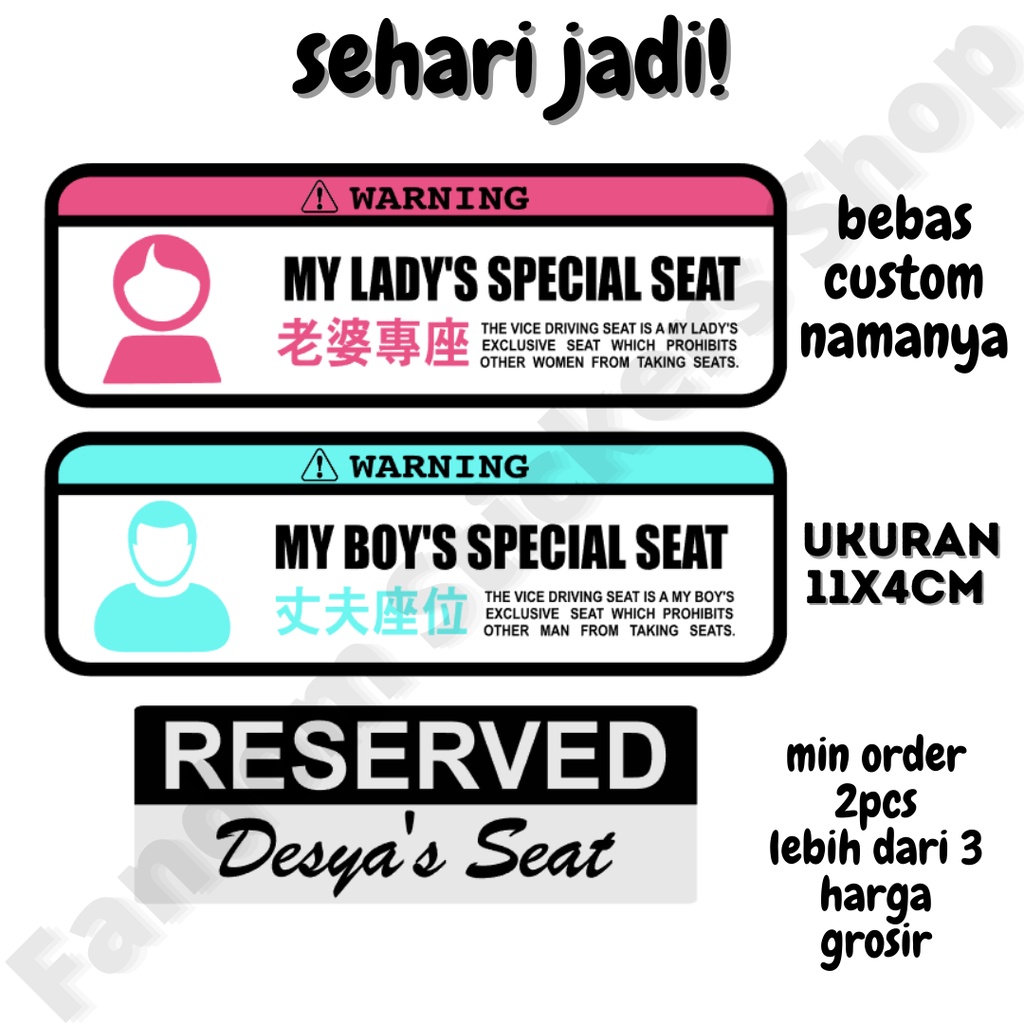Jual Sticker Special Seat Custom, Sticker Reserved, Sticker Bucin ...