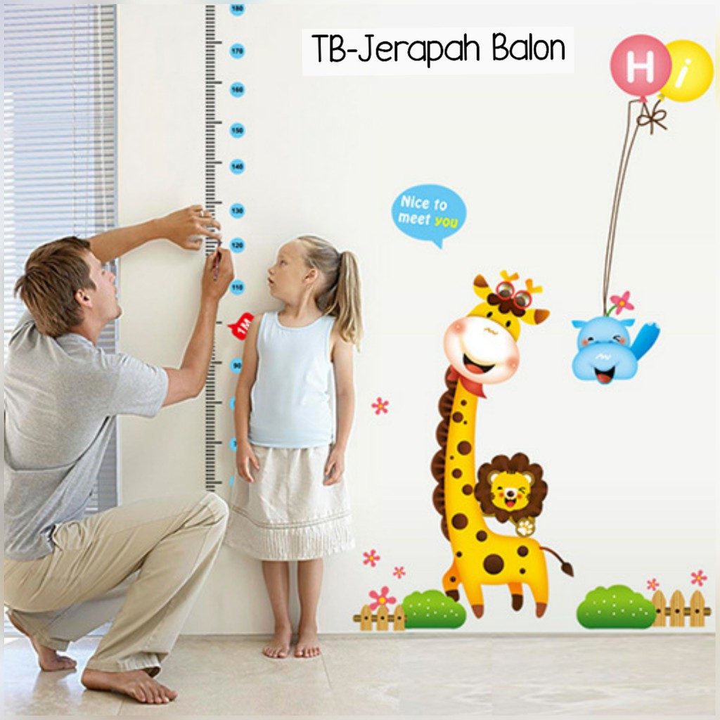 RELIZA WALL STICKER / STIKER DINDING PENGUKUR TINGGI BADAN ANAK HEWAN GROW UP ANIMAL LDR27