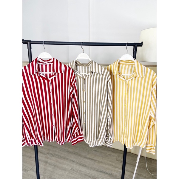 kemeja rayon LD 110, stripe kemeja wanita / Kemeja casual / kemeja stripe salur / kemeja terkini