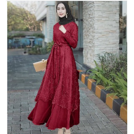 COD- Queen Dress Gamis Brukat Size M-4XL / Gaun Pesta / Brukat Muslim Terbaru 2021  / BAJU DEWASA MURAH TERBARU 2021 / Gamis Kondangan Wanita / JILDAN DRESS Murah