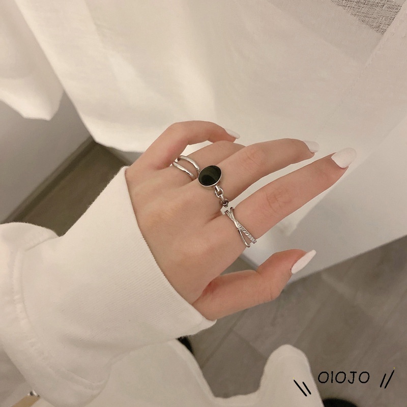 Cincin Retro Korea Set Aksesoris Cincin Wanita Tiga-Dalam-Satu Yang Dapat Disesuaikan - ol