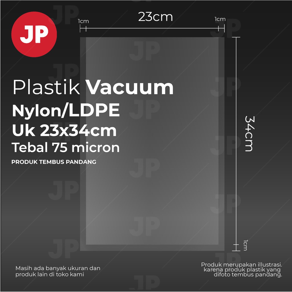 Plastik laminasi Vakum Vacum Vacuum Nylon/LDPE Tebal 80 Micron Uk 23x34cm isi 50 pcs/pack