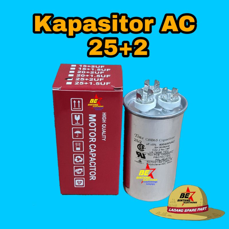 [COD] TINS KAPASITOR AC TINS 25 + 2 UF CAPASITOR AC DOUBLE 25+2 UF KAPASITOR AC GANDA 25UF - 2UF 400/450 Tins