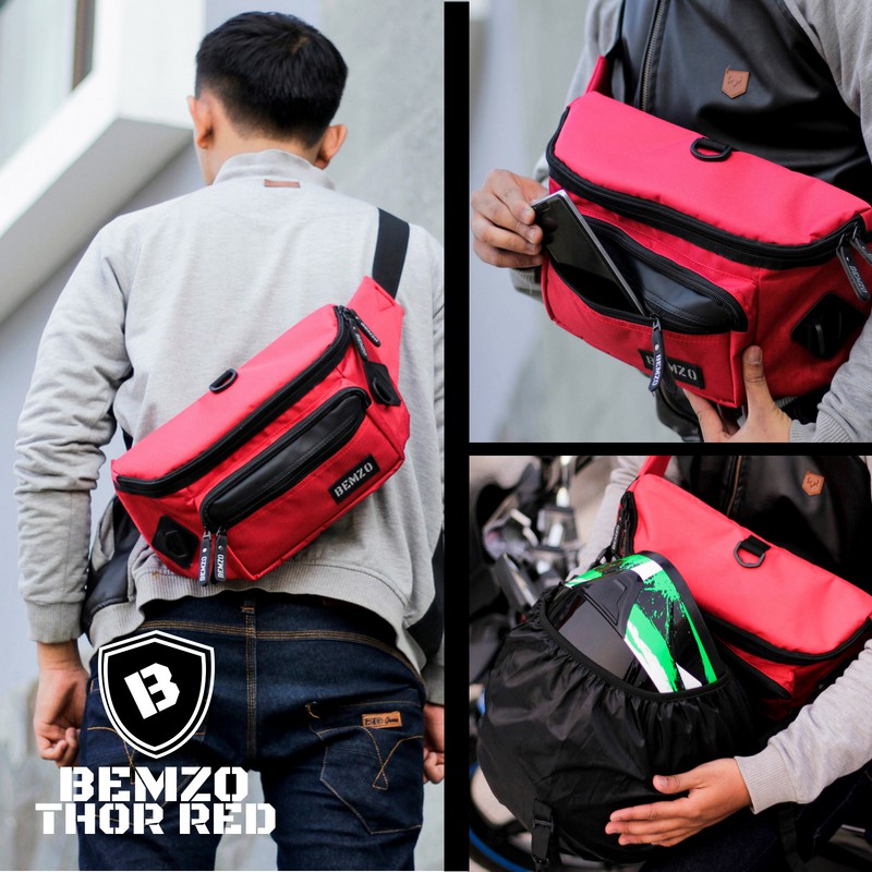 Bemzo thor / Waistbag / Tas Pinggang / Selempang Pria / Tas / Tas Biker / Motoris / Tas Sepda  Merah