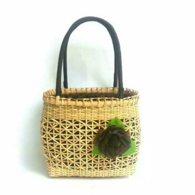 Tas Jinjing Anyaman Rotan Jaring Hiasan Bunga Ukuran Mini