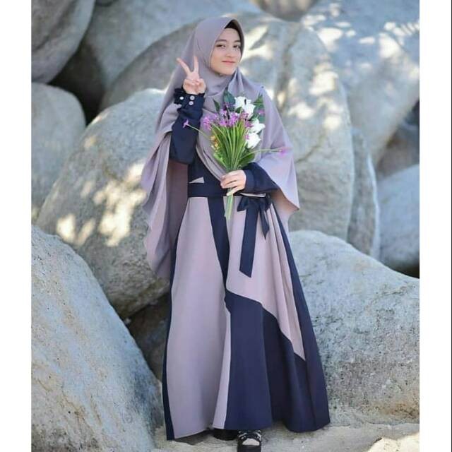 (PROMO) FH07 / Ralin Syari Navy FREE KHIMAR / Wollycrepe / Gamis / Dress Muslim / Fashion Muslim