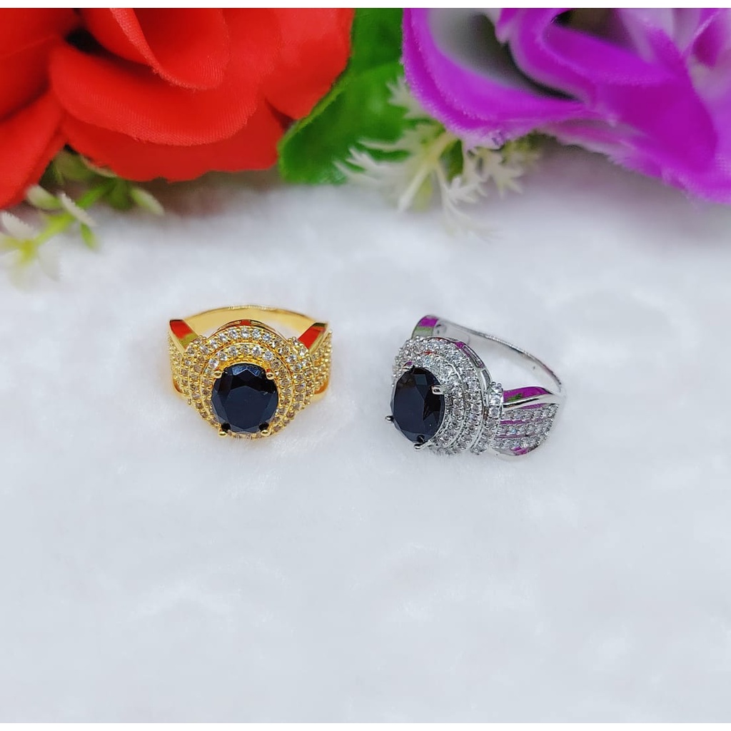 Cincin xuping lapis emas permata putih dan mata hitam perhiasan fashion