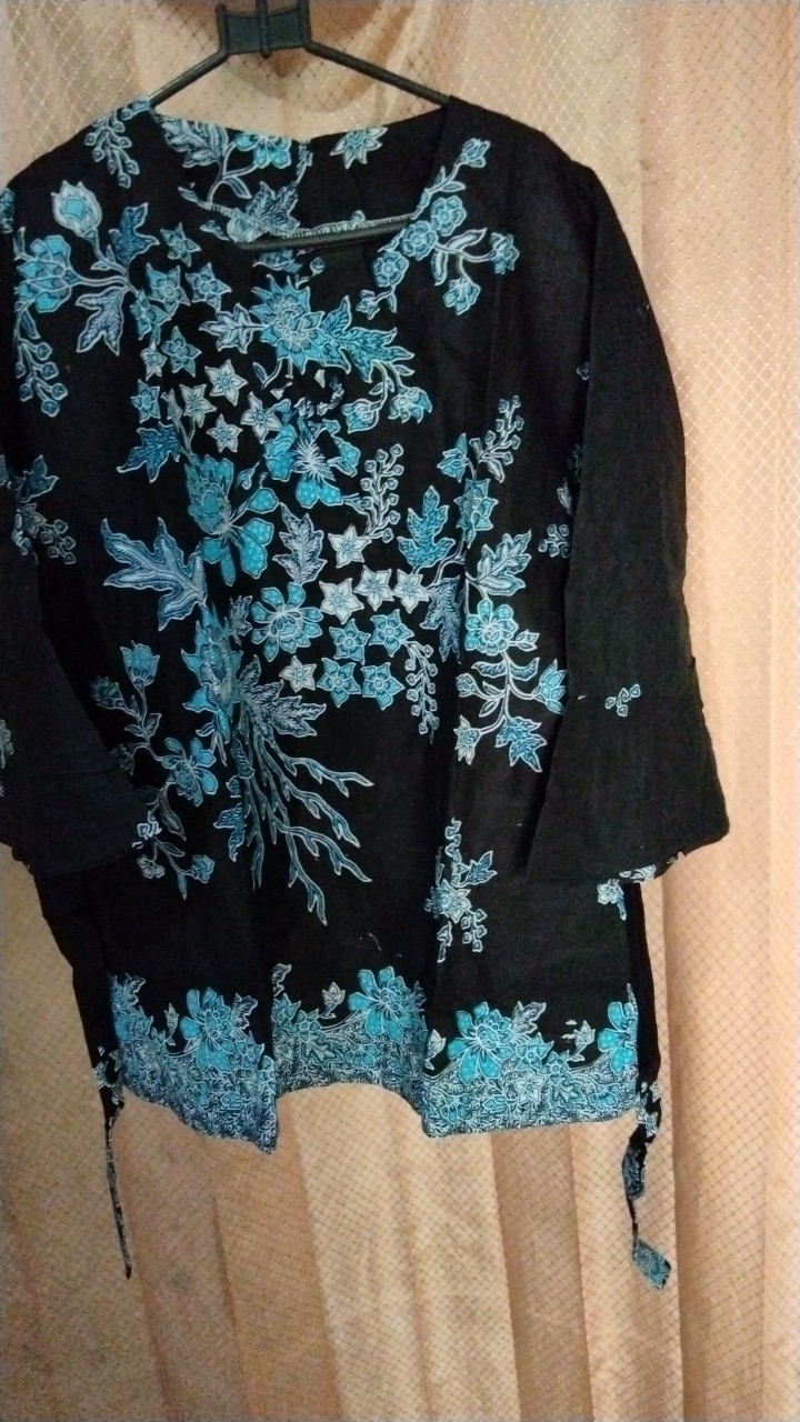 Batik Couple Keluarga Sania Ruffle Ori Ndoro Jowi Dnt Motif Cibulan Biru
