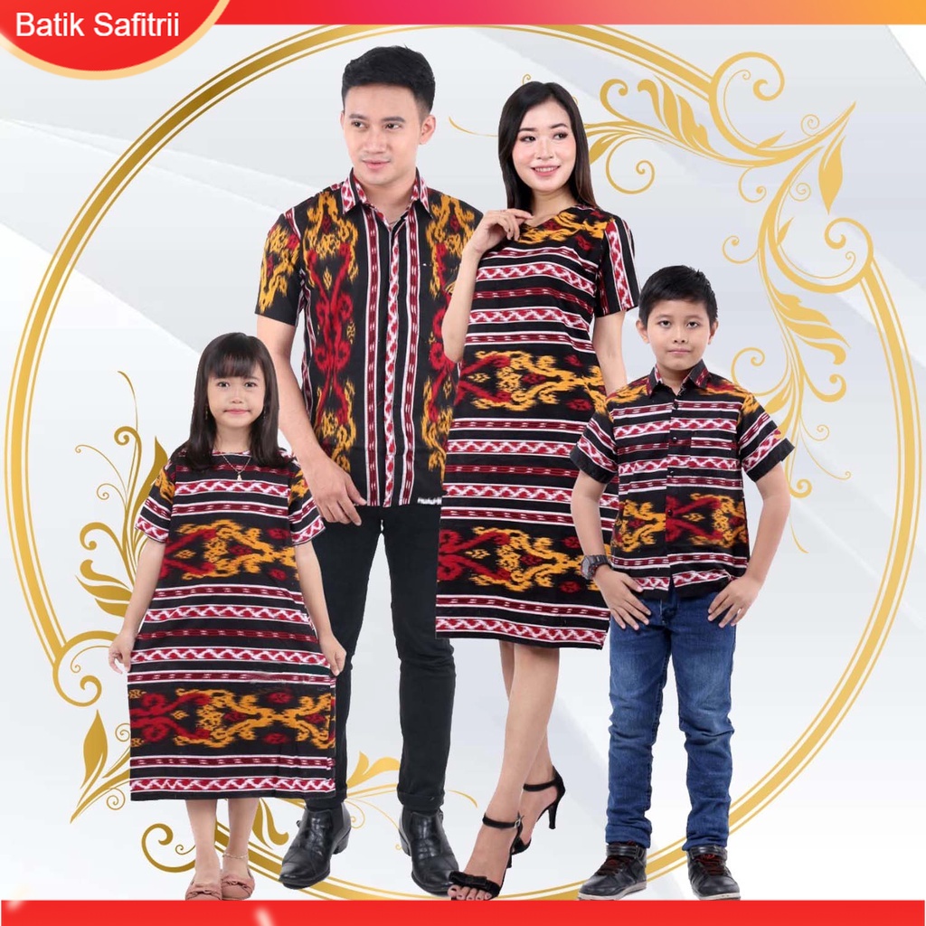 Couple Keluarga - Batik Keluarga Natal - Ibu Bapak Anak - Motif Tenun Songket Andin Merah - Dress Tu