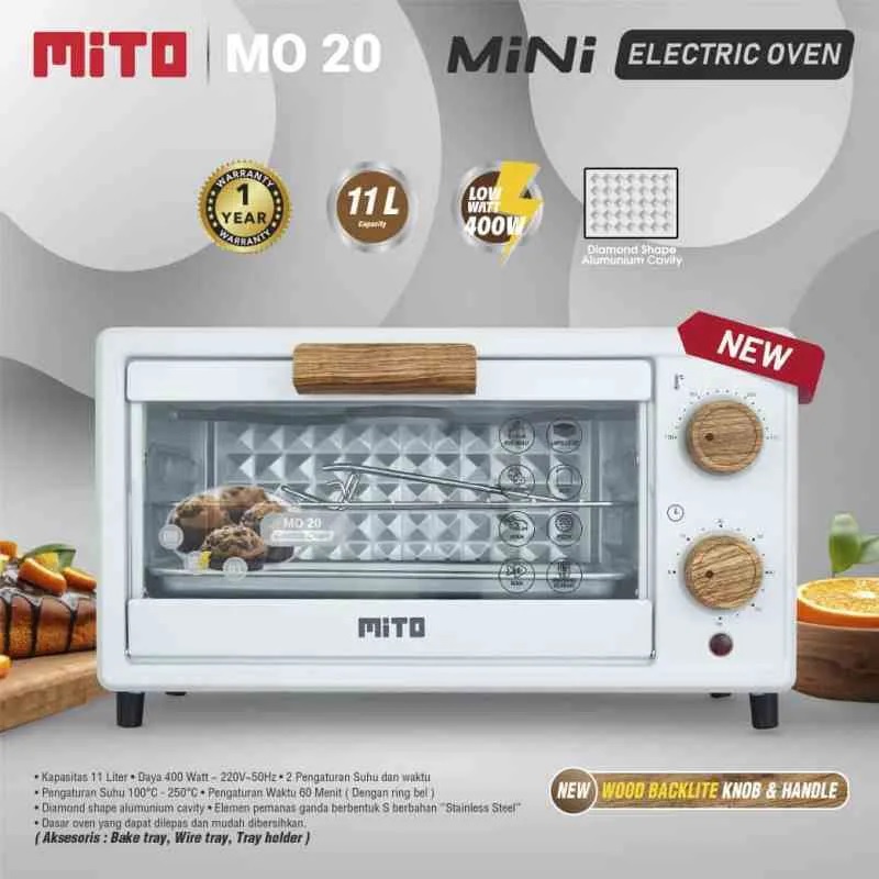 OVEN MITO MINI MO 20 WOOD SERIES DESIGN HANDEL KAYU 11 LT LOW WATT 400 WATTMODEL TERBARU  ORIGINAL GARANSI RESMI