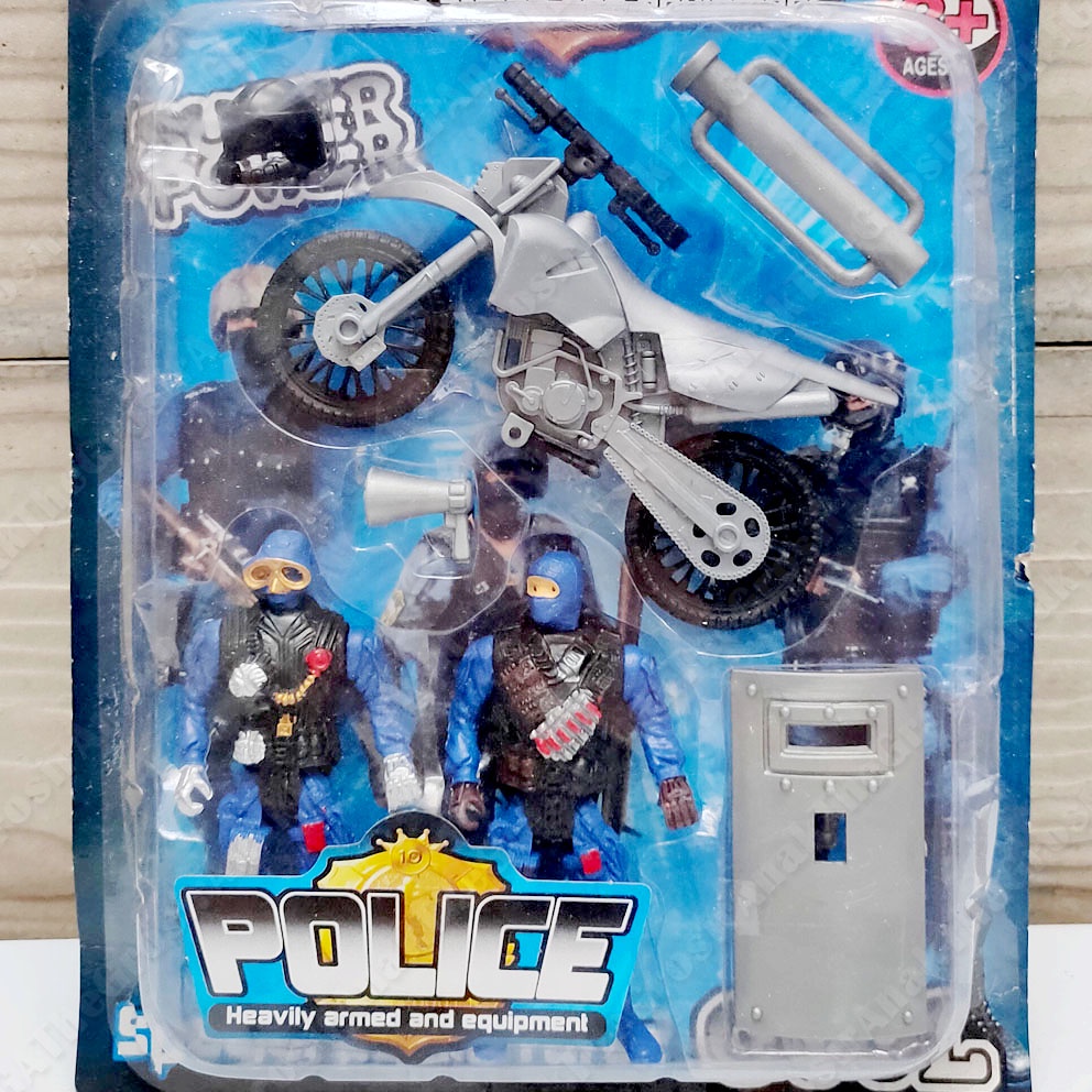 POLICE HEAVILY ARMED &amp; EQUIPMENT MAINAN MINI FIGURE POLISI SEPEDA MOTOR RUDAL