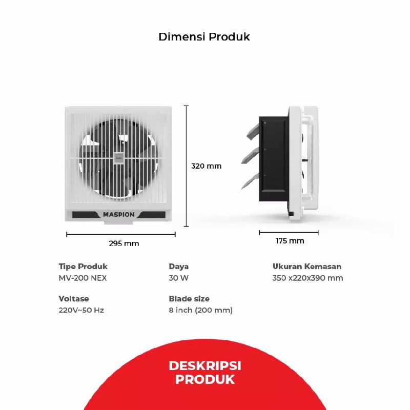 Exhaust Fan Listrik 8&quot; Maspion MV-200 NEX