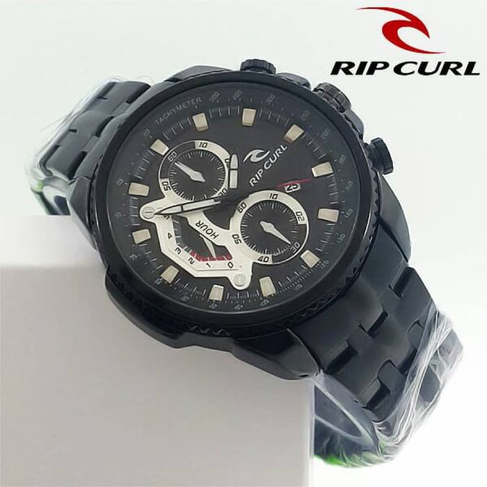 Promo Jam Tangan Pria Cowok Ripcurl Chronomaster Rantai Full Black Termurah