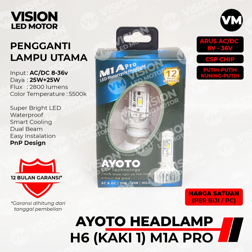 [AYOTO] LAMPU DEPAN (HEADLAMP)  H6 LED M1A PRO AC DC UNTUK MOTOR MATIC / BEBEK