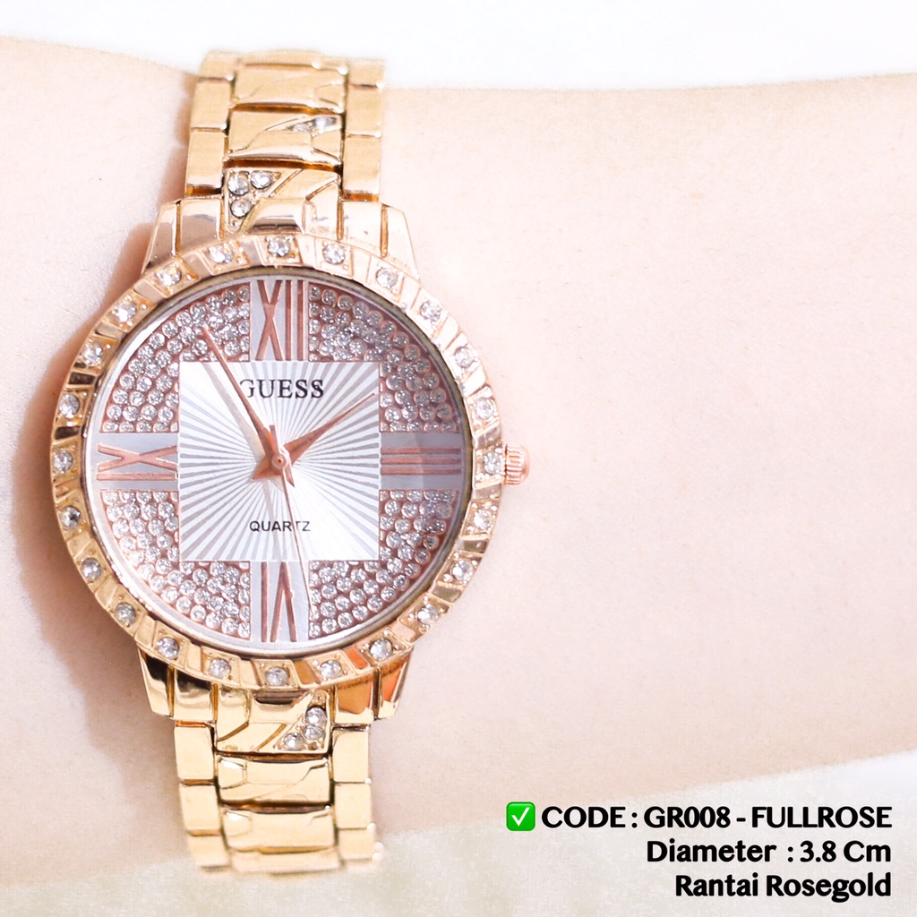 Jam tangan wanita guess rantai fashion stainless termurah free baterai cadangan GR008