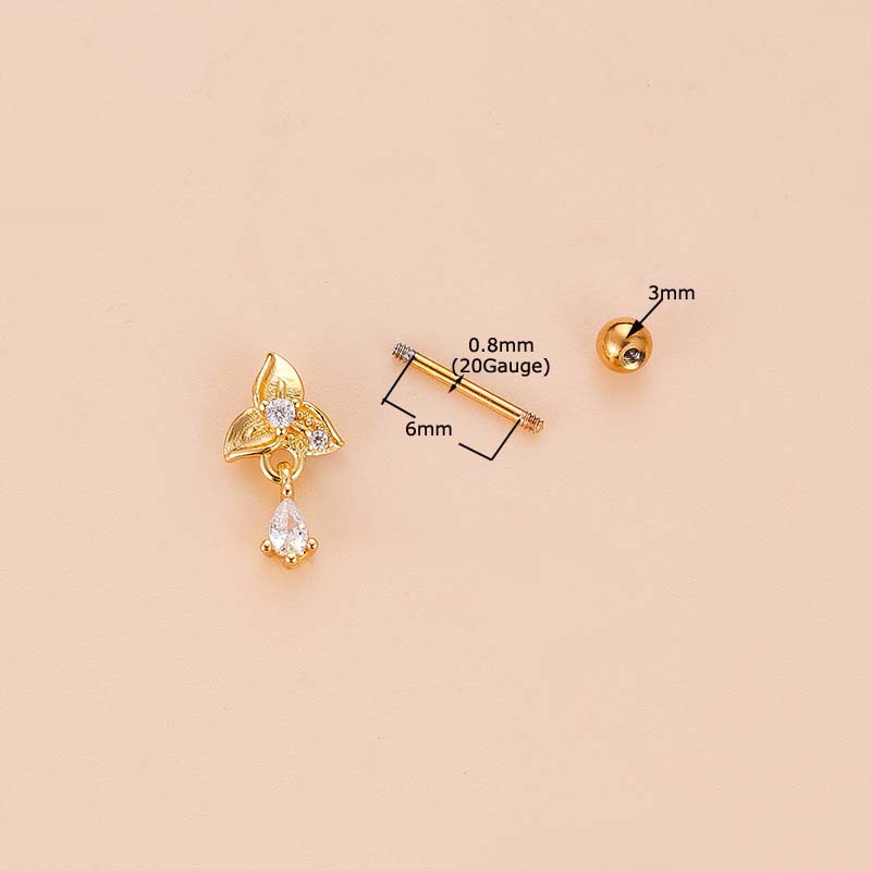 1pc Anting Tindik Tulang Rawan Telinga Desain Bunga Ganda 20 Gage Bahan Baja