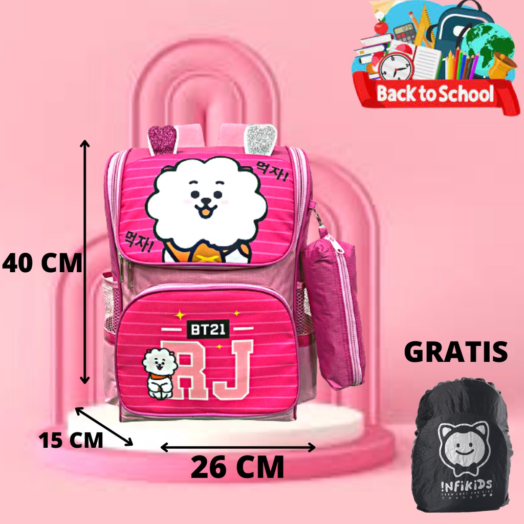 tas ransel anak perempuan SD BT21 gratis rancover