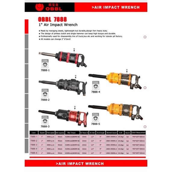 air impact wrench 1 inch merk OBBL Japan