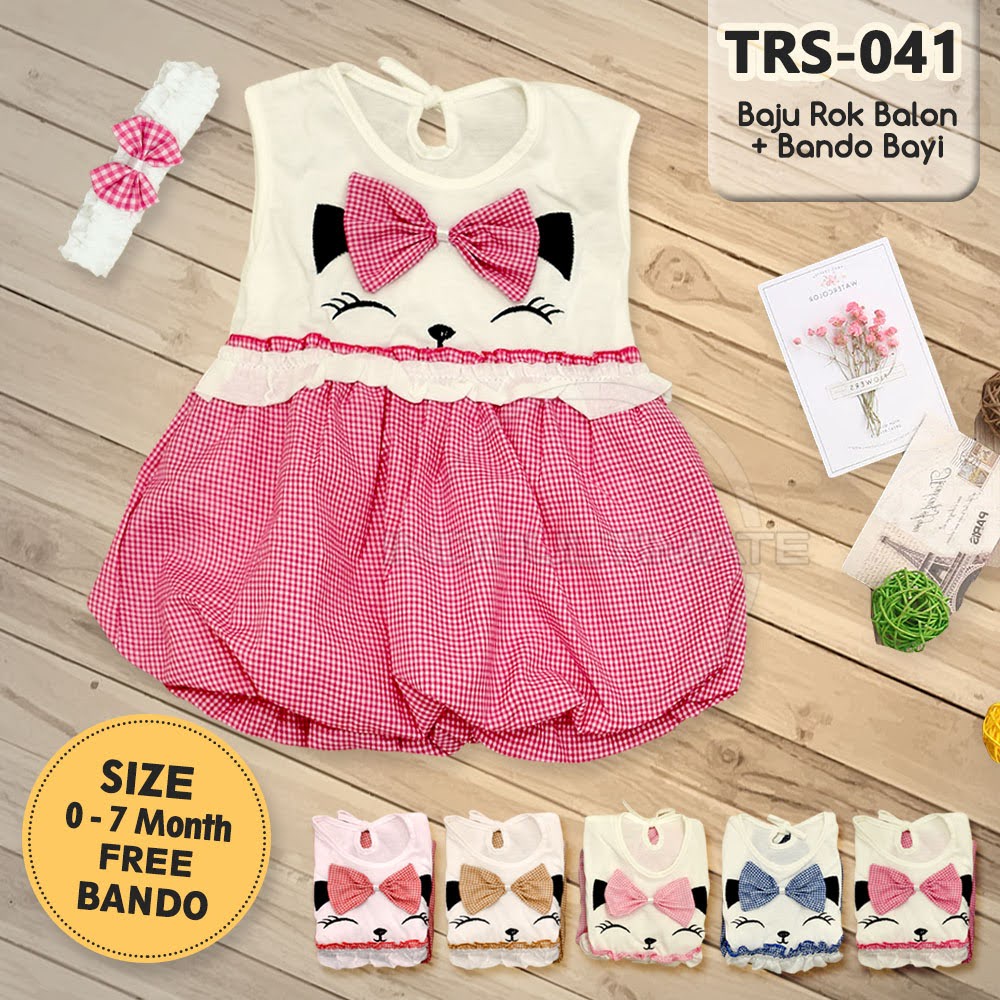 Baju Bayi Perempuan + FREE BANDO Baju Rok Terusan Bayi Rok Bayi Perempuan Pakaian Bayi Perempuan Dress Bayi Pesta Motif Lucu  TRS-041