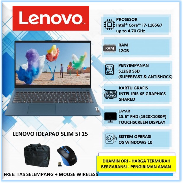 LAPTOP TOUCSHSCREEN LENOVO IDEAPAD SLIM 5I 15 INTEL I7 1165G7 12GB 512GB IRIS XE 15.6" FHD TOUCH BL 