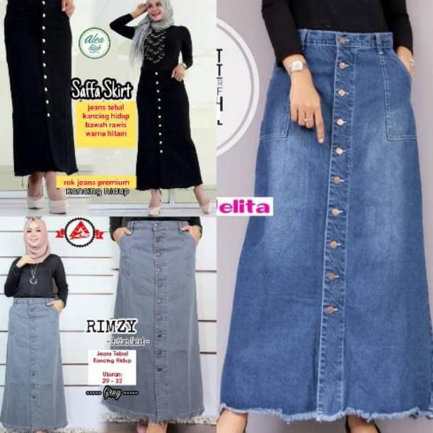 Rok Jeans Panjang Gisca Kancing Depan