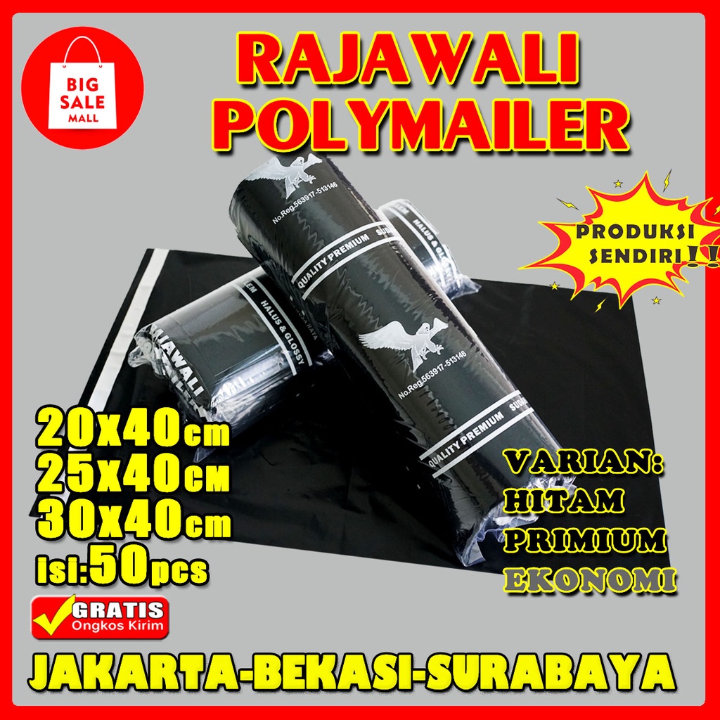 Plastik Polymailer 20x40,25X40,30x40 isi 50pcs  Plastik Packing Online Shop Packing Perekat lem Tebal RAJAWALI