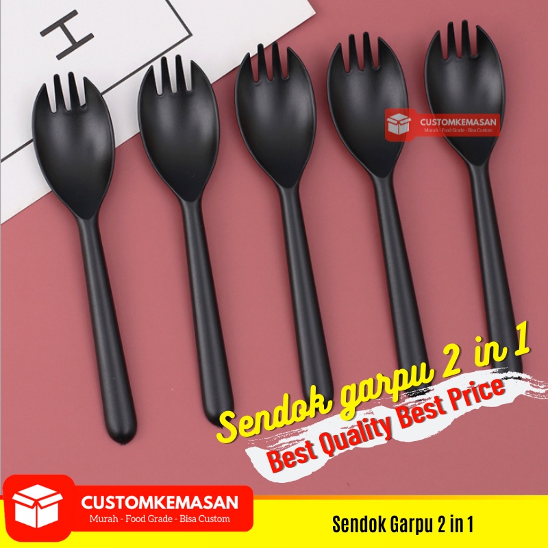 Sendok 2 in 1 isi 25 / Sendok Plastik / Sendok Makan / Sendok Garpu / Sendok Garpu 2 in 1