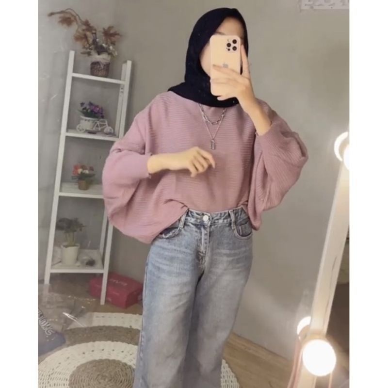 LASPERAL BATWING RAJUT / BLOUSE OVERSIZE ATASAN WANITA