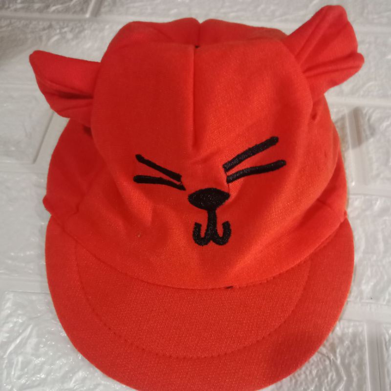 LYSASHOP - Topi Anak Bayi Lucu Motif Kucing/Topi Kupluk Bayi-Orange