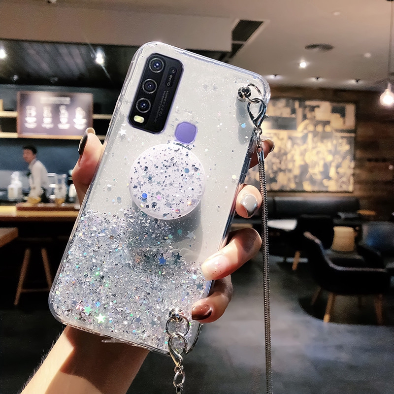 Casing Soft Case Glitter Bintang Dengan Stand Holder Tali Rantai Metal Untuk Vivo Y30 Y50 Y30 Shopee Indonesia