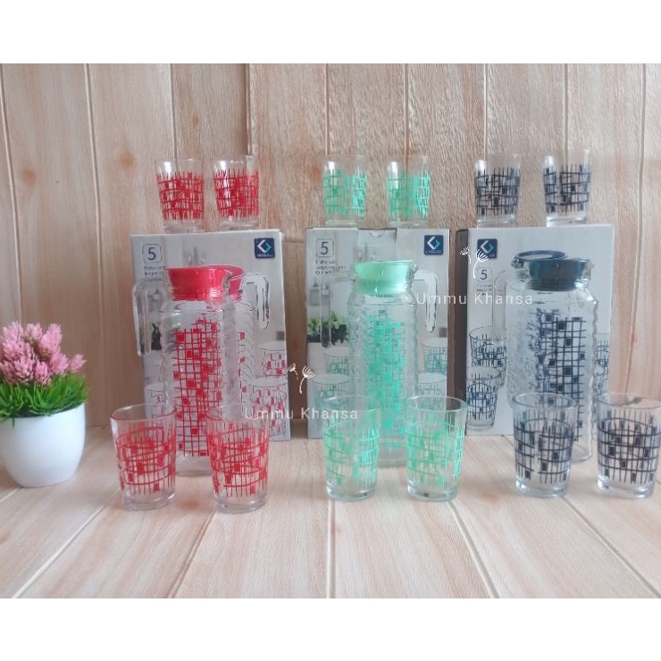 TEKO KIMGLASS SET 5 IN 1 TEMPAT MINUM KACA / Teko dan Gelas / Teko set